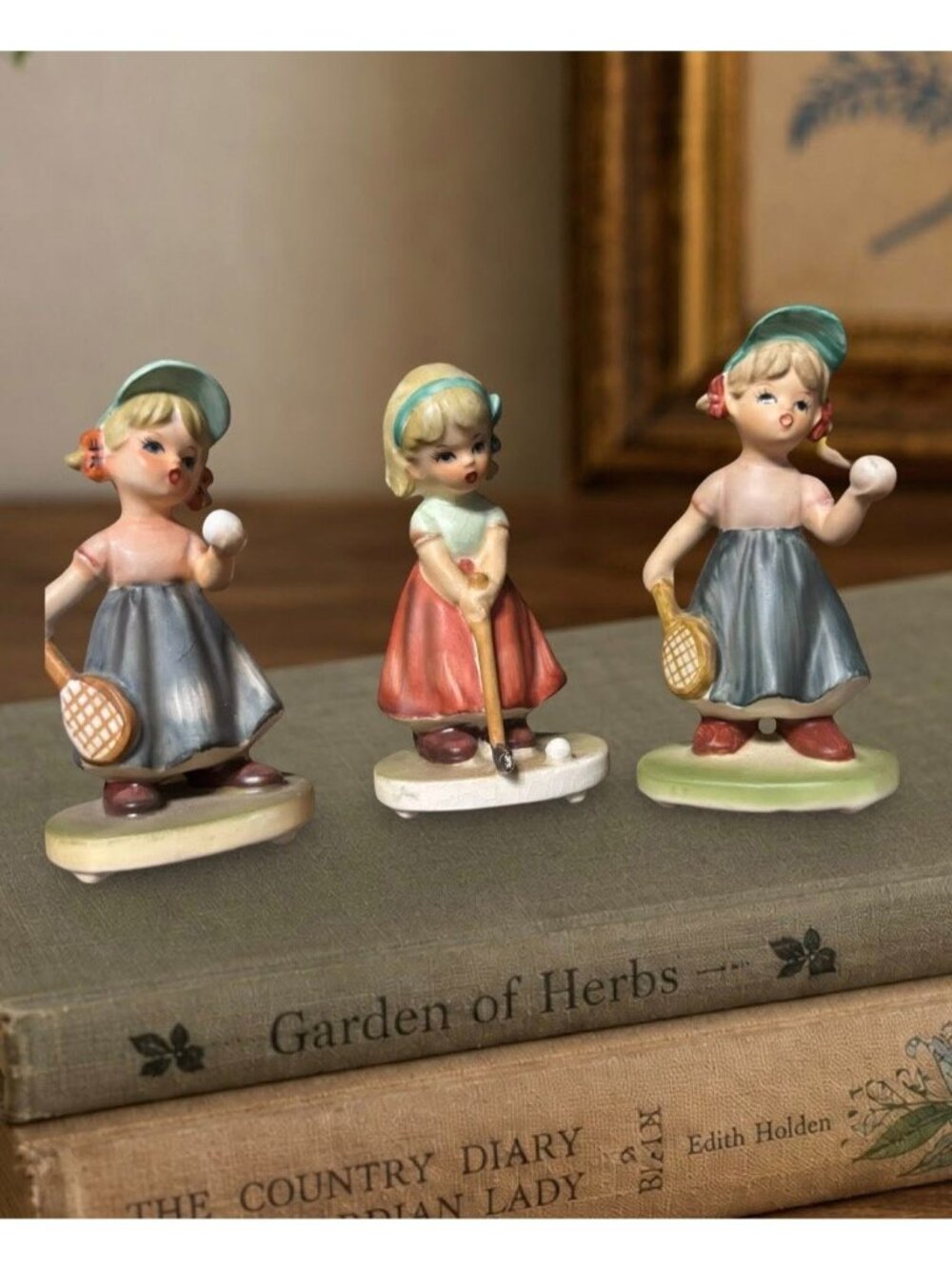 Vintage NAPCO Ceramic Figurines Set Of 3 Girls Sports Theme Tennis Golf Figurine